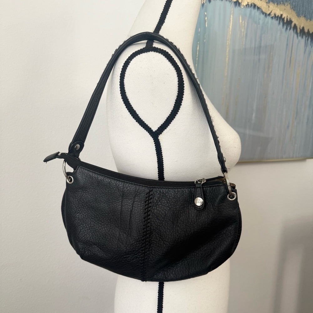 The Sak Womens Pebbled Leather Zip Lined Hand Bag Shoulder Purse Black Travel